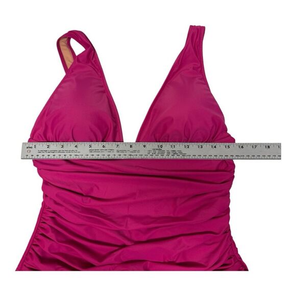 NWT J. Crew Radiant Fushia‎ Roushed V Neck One Piece Bathing Suit Size 14 - Picture 7 of 9